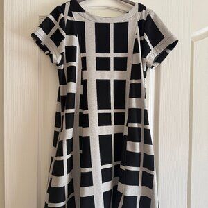 ELEVEN STITCH DESIGN Black and White Geometric A-Line Dress - Size S